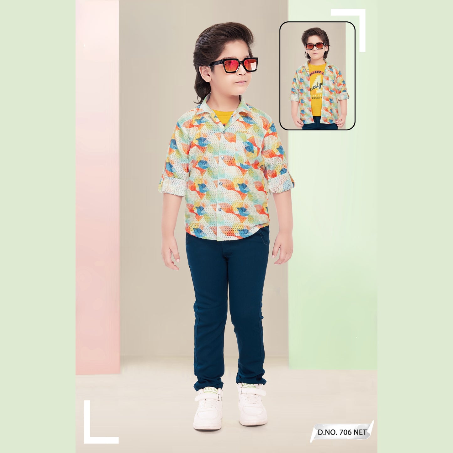 (FS-706) Boys 3 pc t shirt/shirt set 3 to 10 yrs