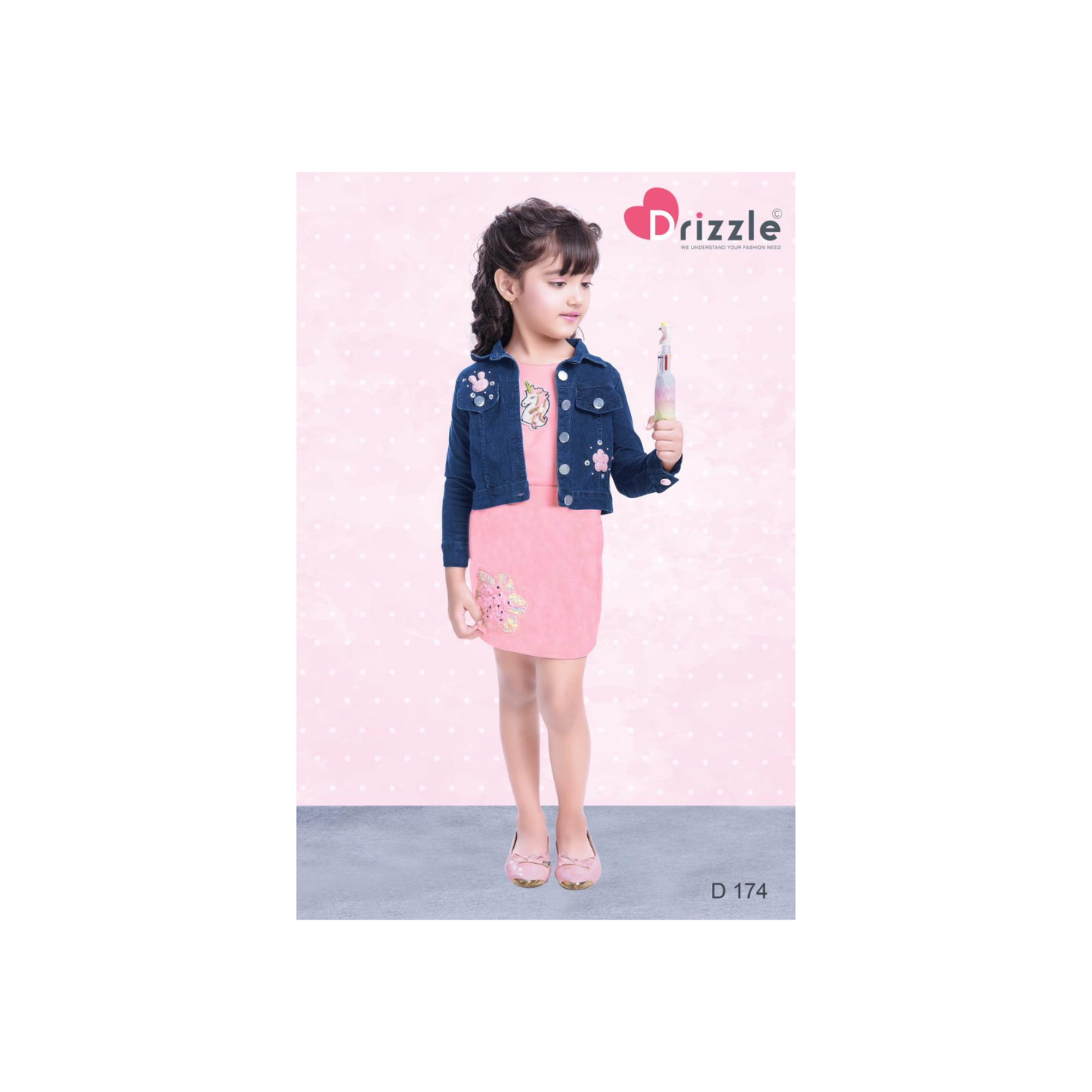 (D-174-PINK) Girls Skirt Top with Jacket 18/28