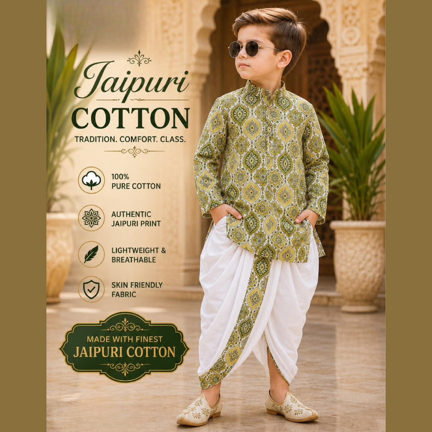 (CK-000061) BOYS JAIPURI COTTON KURTA DHOTI SET - 1 SIZE 000 to 5