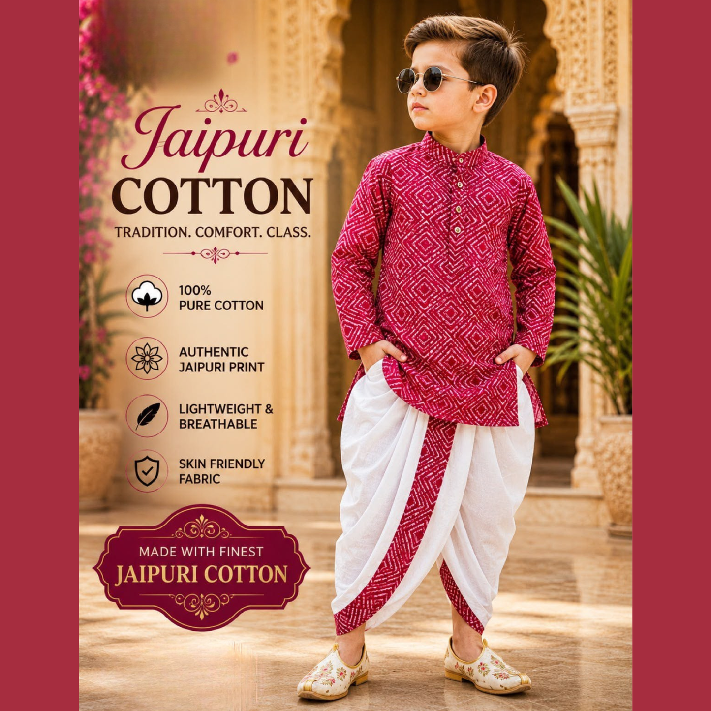 (CK-000063) BOYS JAIPURI COTTON KURTA DHOTI SET - 3 SIZE 000 to 5