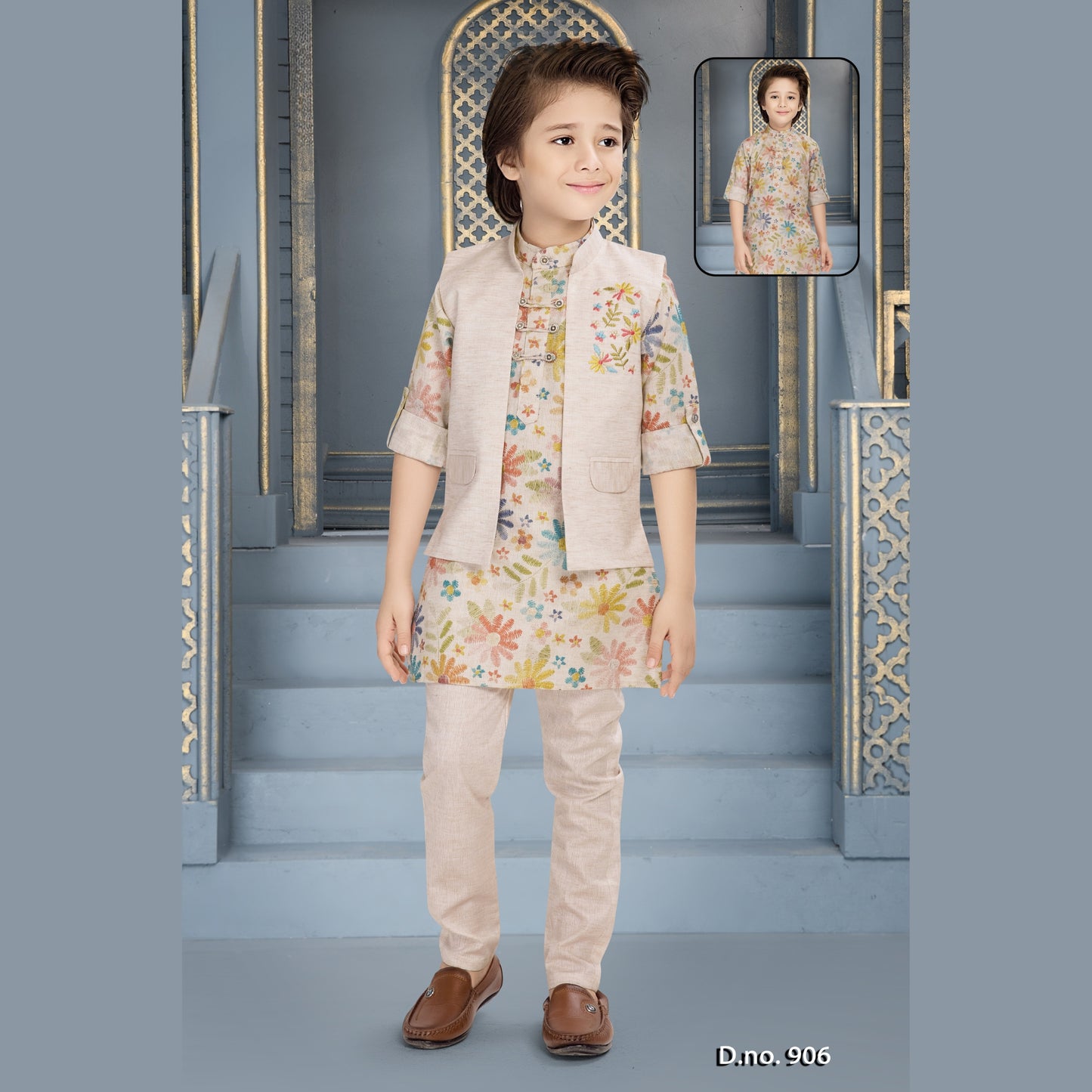 (FS-906) Boys printed kurta jacket set 3 to 8 yrs
