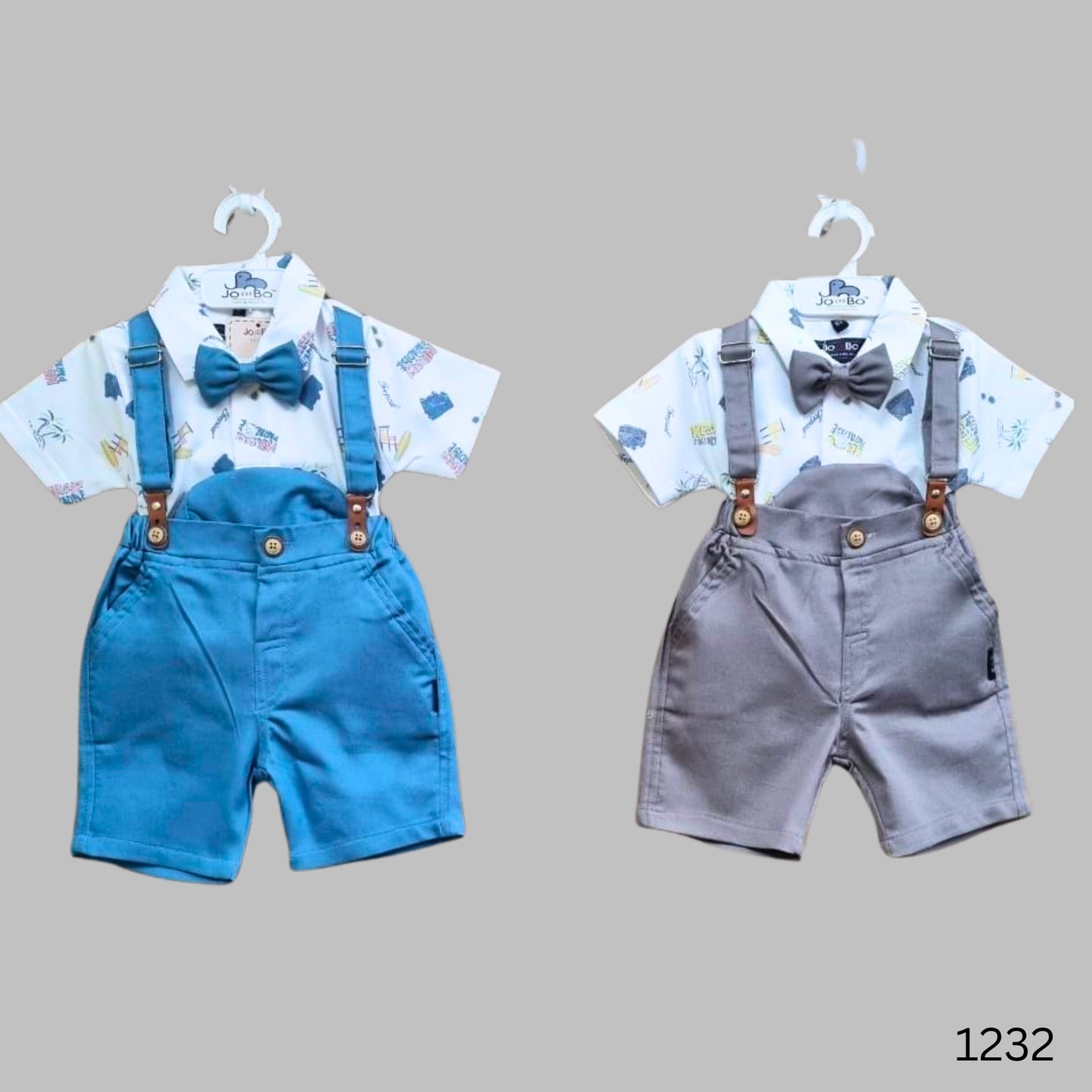 (JO-1232A) Boys 4 pc dungaree set with bowtie and cap 6 months up to 2 years