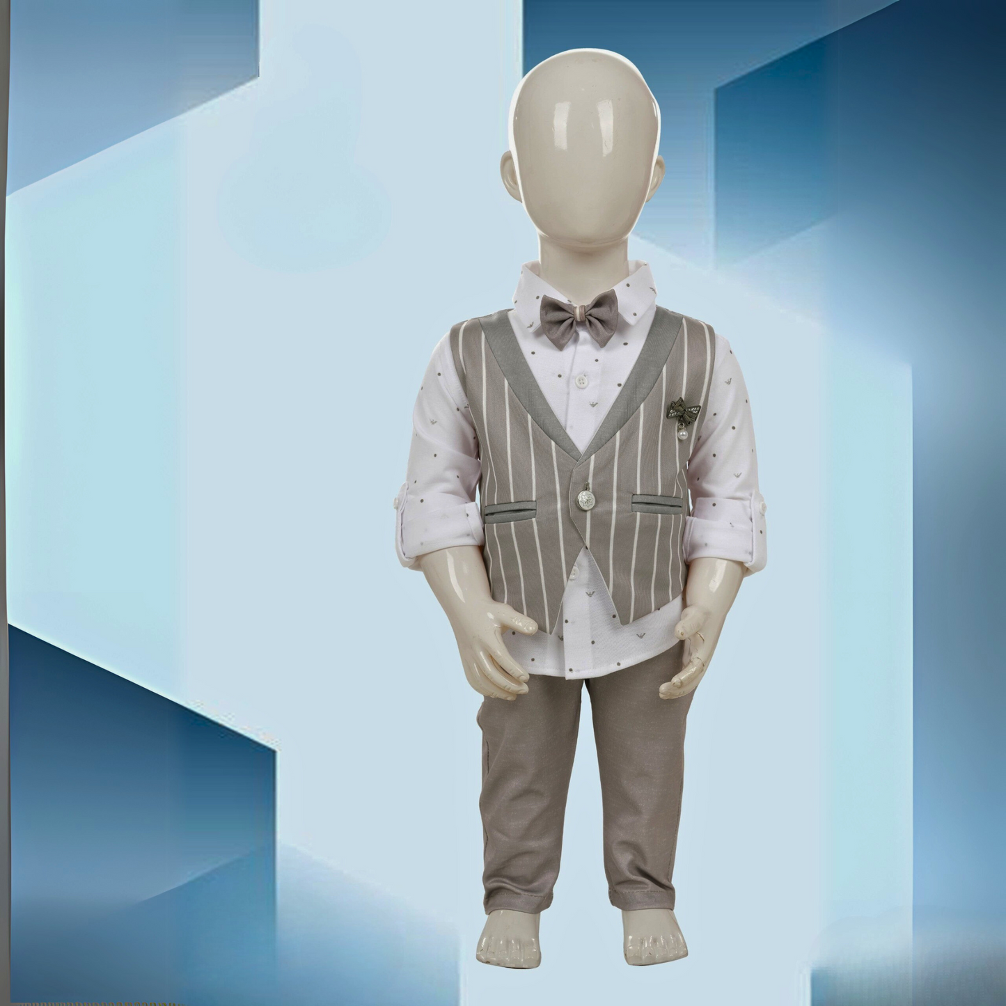 (TT-1538) Boys 4 pc full/full shirt waist-coat with bowtie suit 6 months up to 2 years