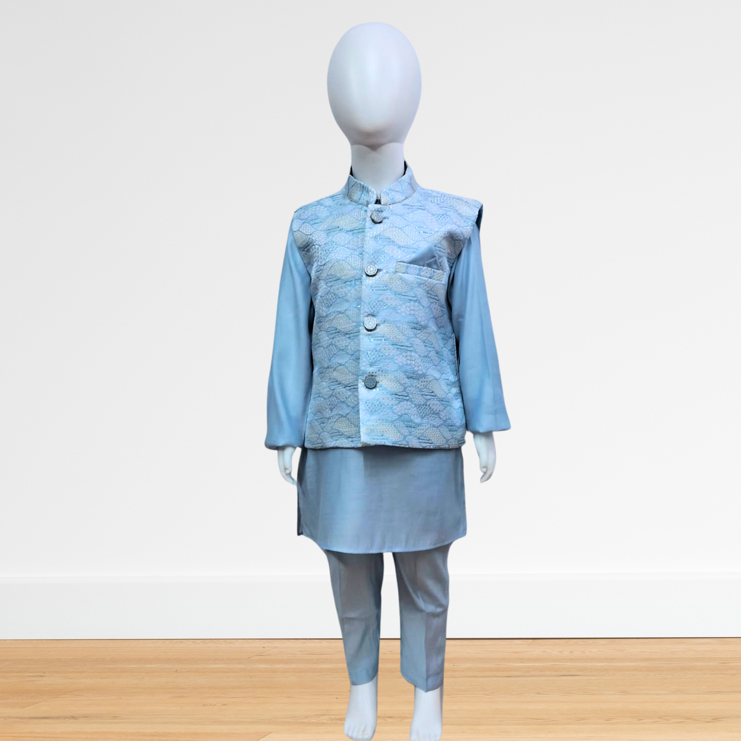 (VM-J-508-SKY) BOYS JACKET KURTA SET 2 to 14 years