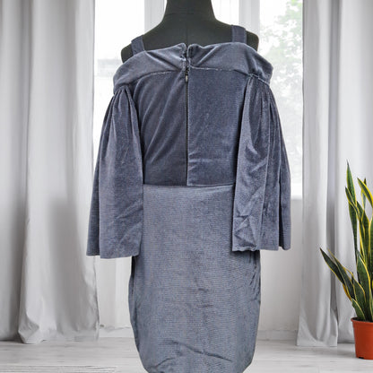 Shimmery Dark Grey Cape Sleeves Mini Dress With Attached Sparkled Belt