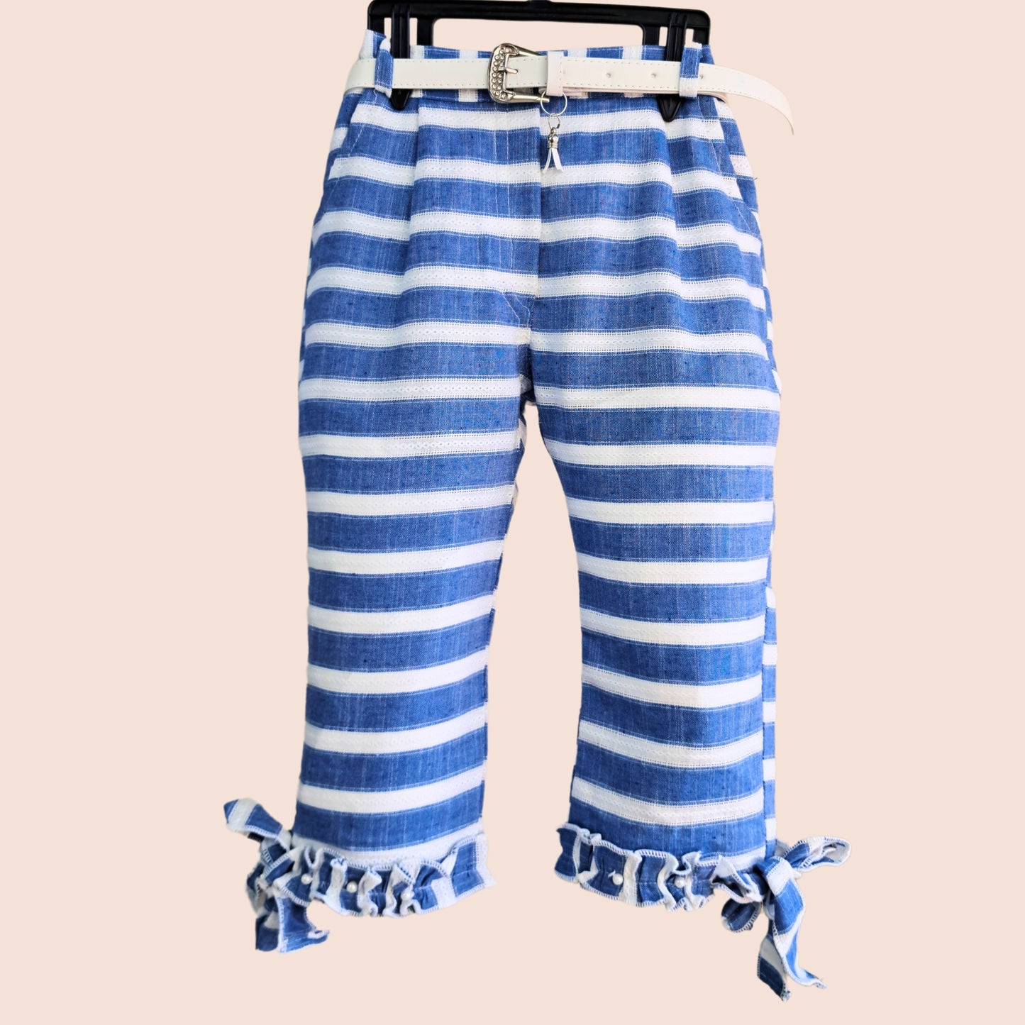 (RC-7672) Pearl Embellished Sleeveless Pleated Top with Pearl and Knot detailing Capri