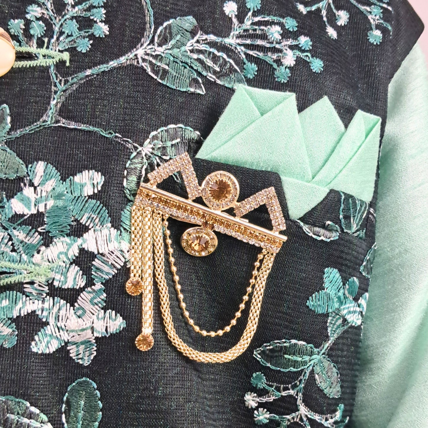 (OJ-KK2192) Closed Neck Brocket Silk Jacket, Kurta and Pajama Set