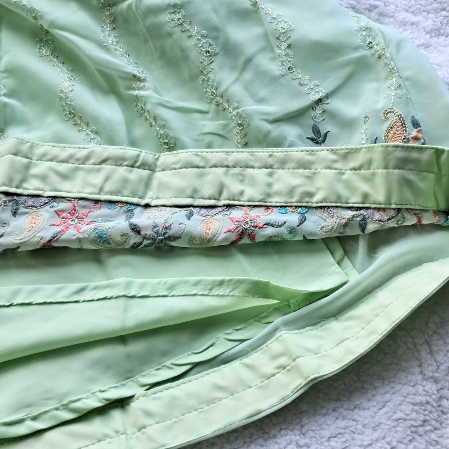 (AD-9095) Pista Green Ethnic Dress With Stunning Multi Color Embroidery and Rich Border