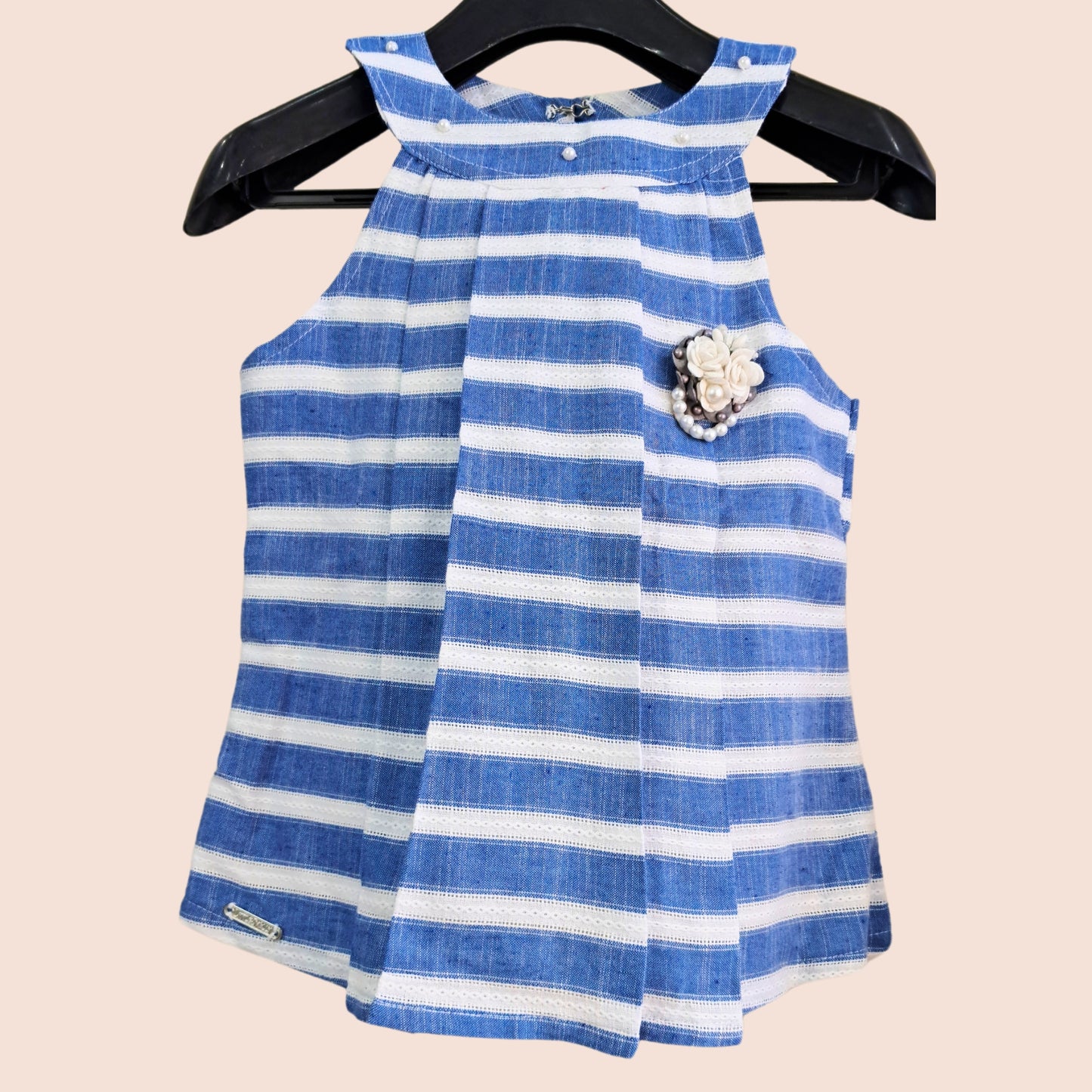 (RC-7672) Pearl Embellished Sleeveless Pleated Top with Pearl and Knot detailing Capri