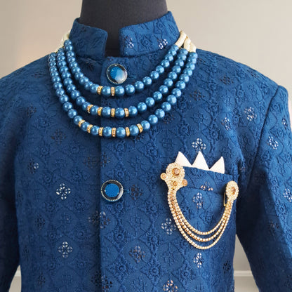 Peacock Blue Indo-western chikankari Kurta and Dhoti set with accessories