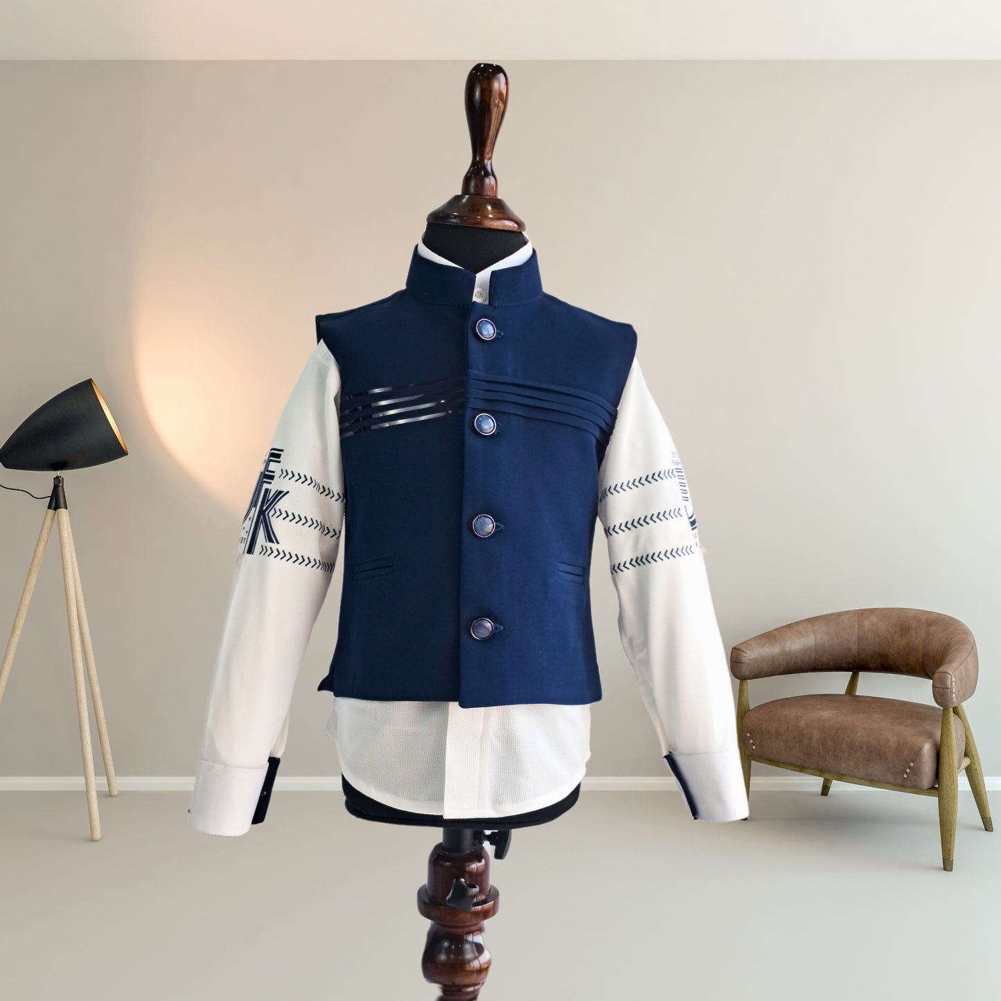 (OJ-HH0059) Teal Blue Chinese Collar Party Jacket Suit