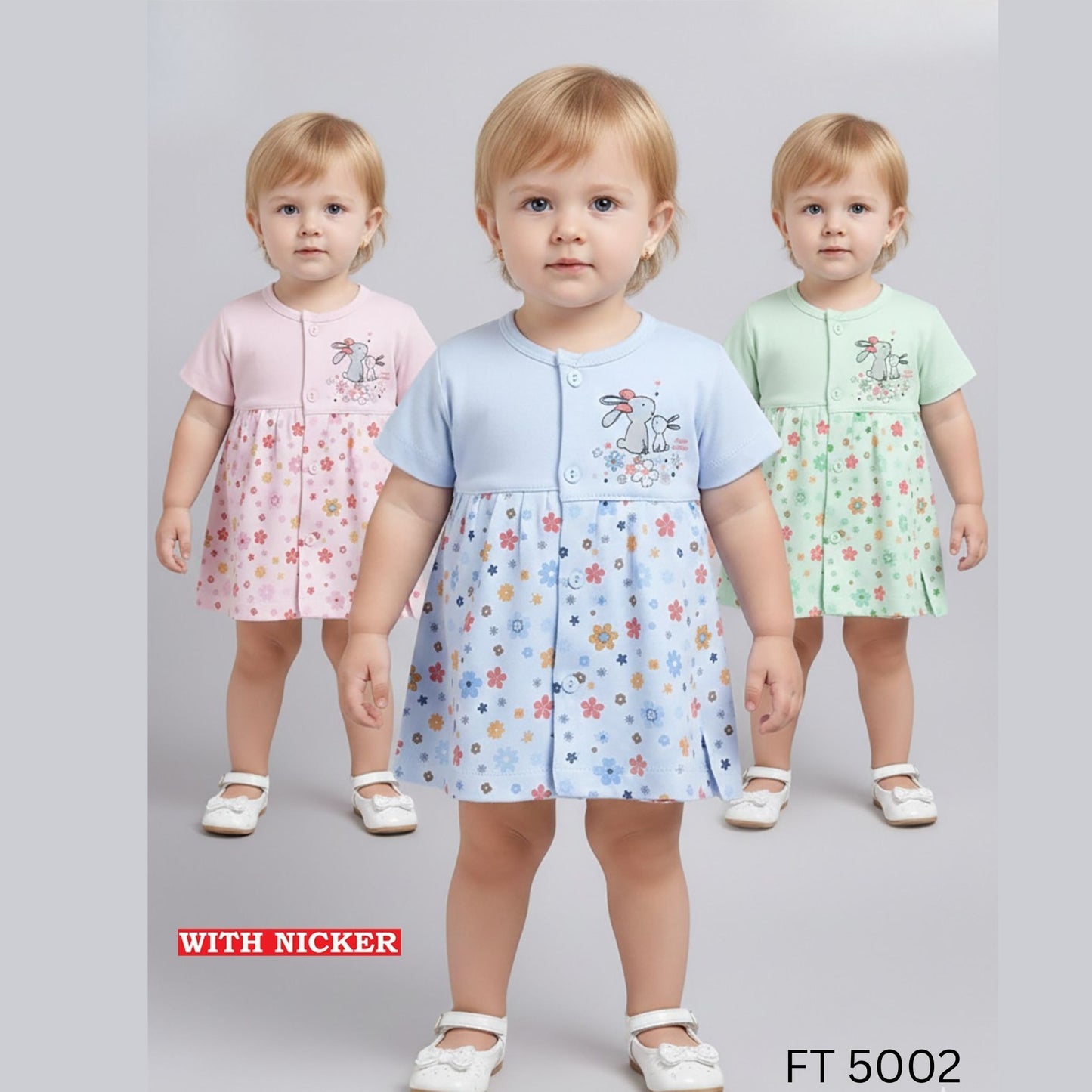 (FT5002) BABY FROCK SET S/M/L