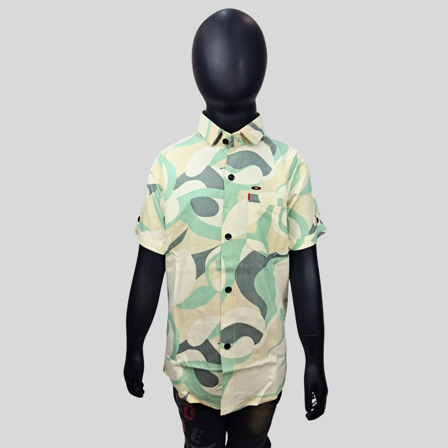 Half Sleeves Abstract Design Shirt & Olive Green Wash Jeans