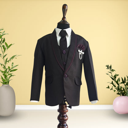 Wine Color Shimmer 5 Piece Party Suit With Brooch