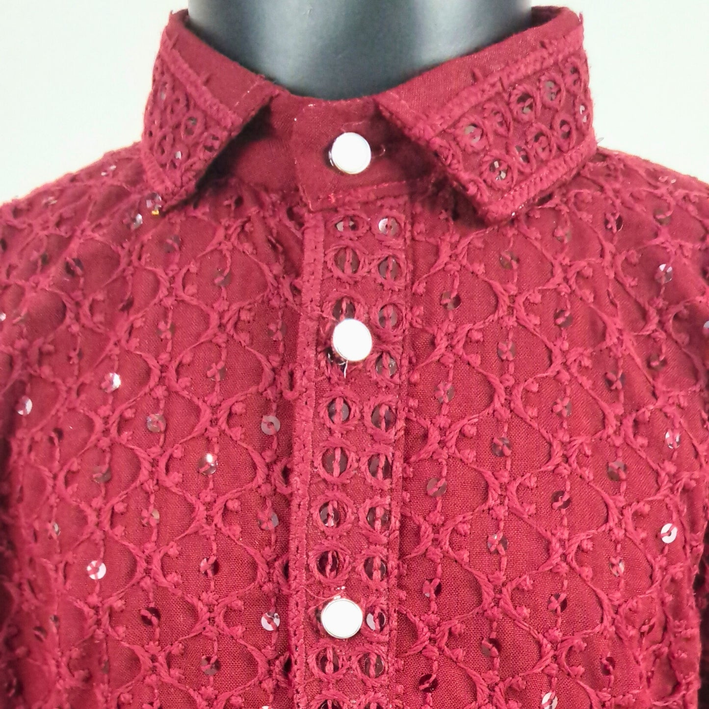 (OJ-PS1351) Full Sleeves Sequins Work Chikankari Pathani Suit - Maroon