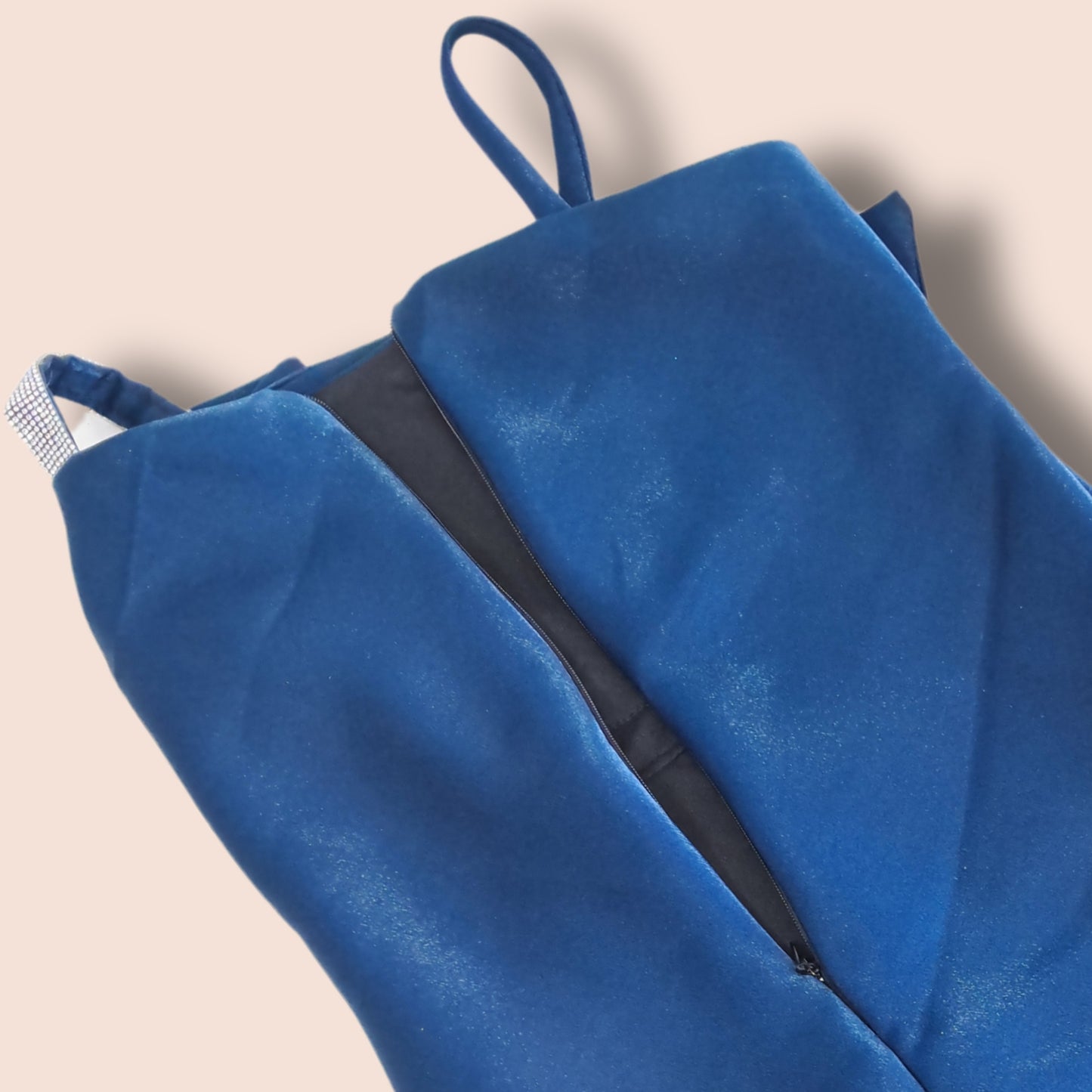 (RC-W-611) Teal Blue Box Pleated Mini Dress with Sparkle Belt and Strap