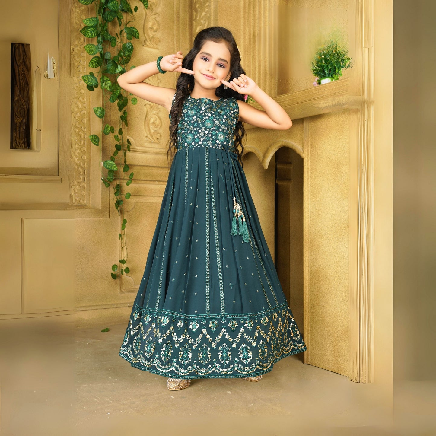 (AD-8992) Dark Green Ethnic Dress With Elegant Sequin Work and Rich Border