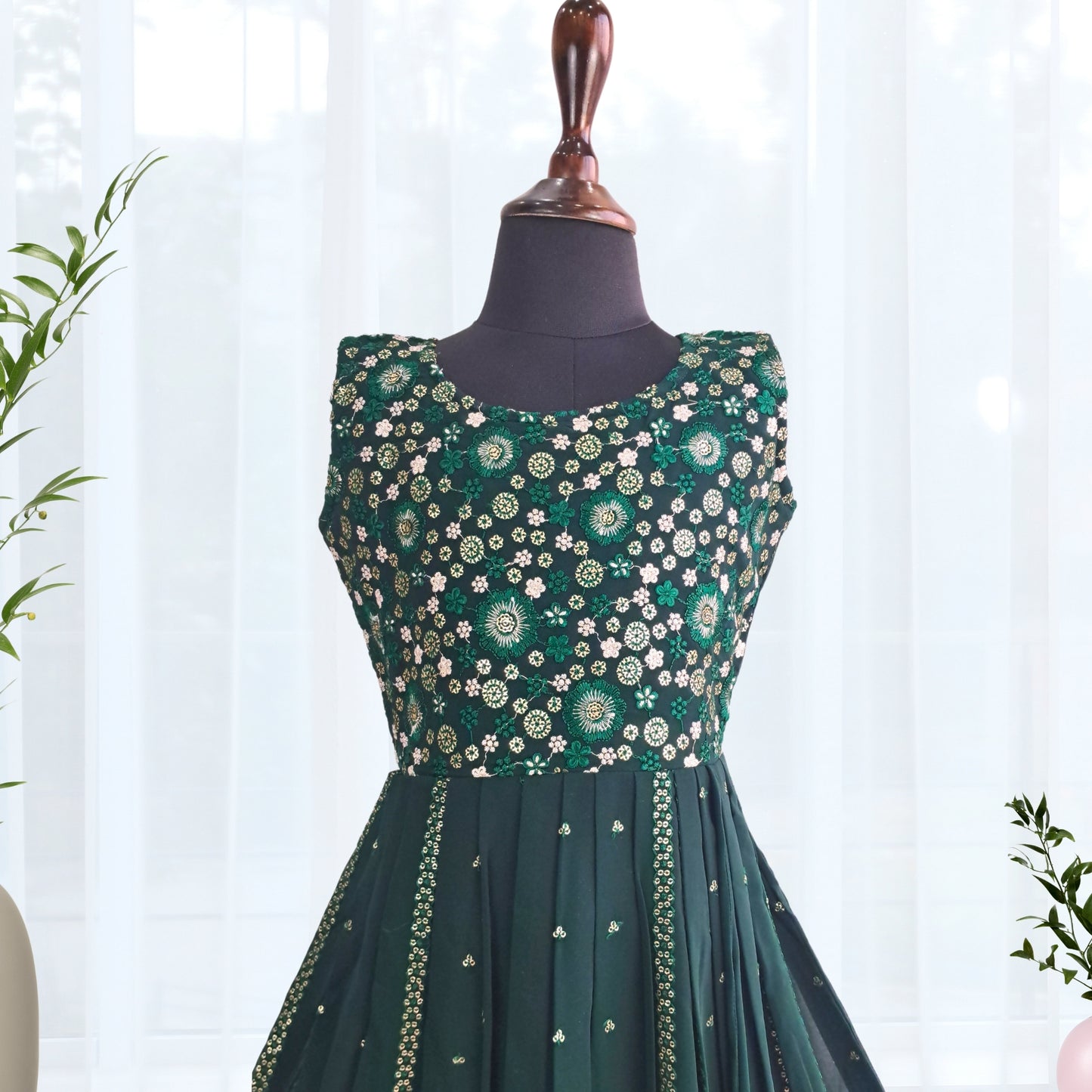 (AD-8992) Dark Green Ethnic Dress With Elegant Sequin Work and Rich Border