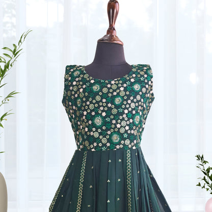 Dark Green Ethnic Dress With Elegant Sequin Work and Rich Border