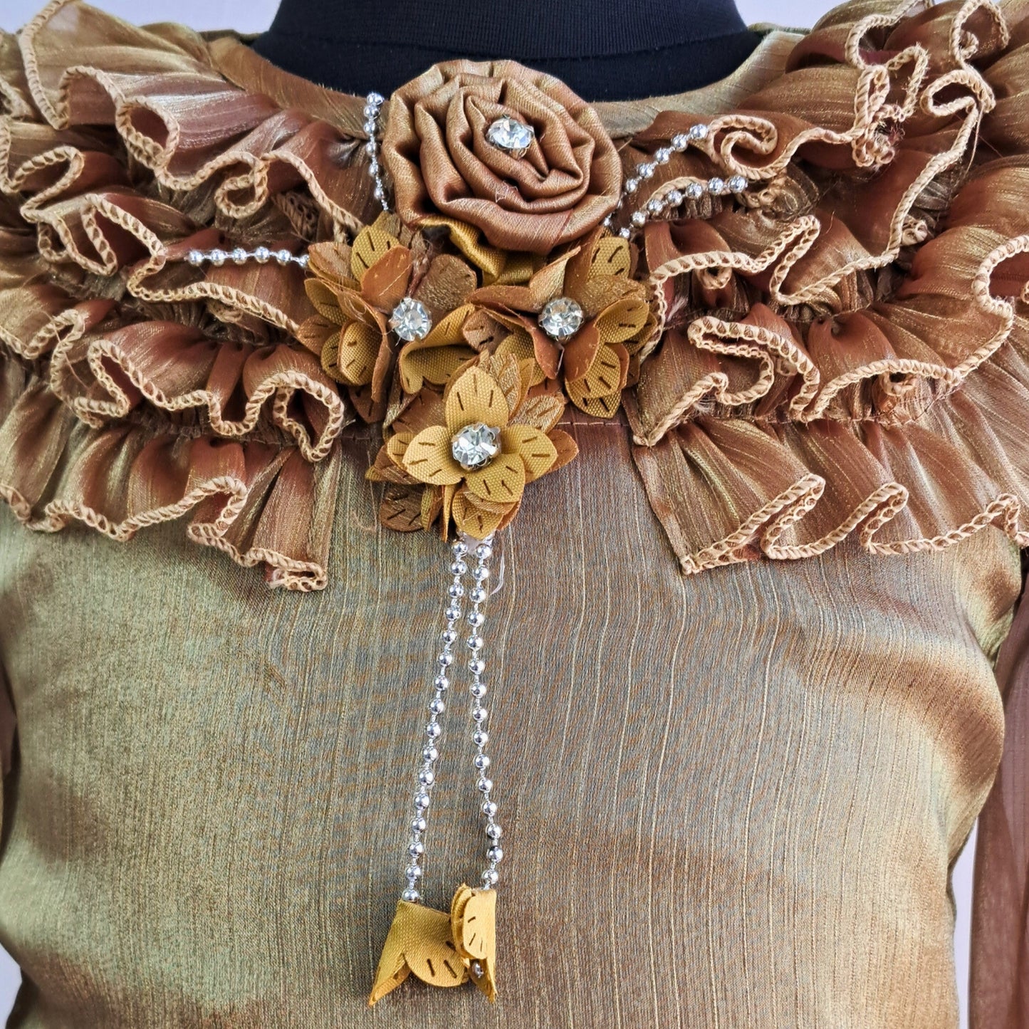 (RC-W-663) Triple Layer Frill Neck Puff Sleeves Organza Party Dress with Trendy Waistband