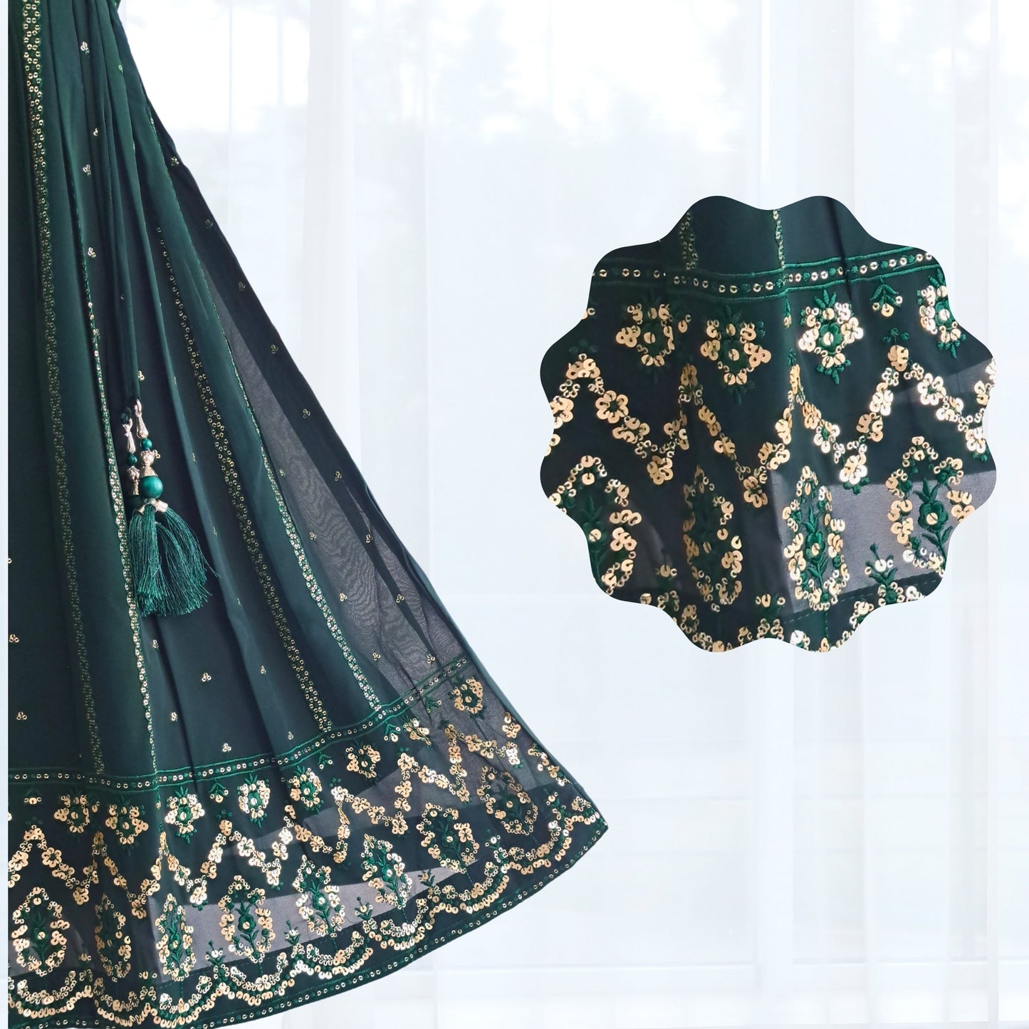 Dark Green Ethnic Dress With Elegant Sequin Work and Rich Border