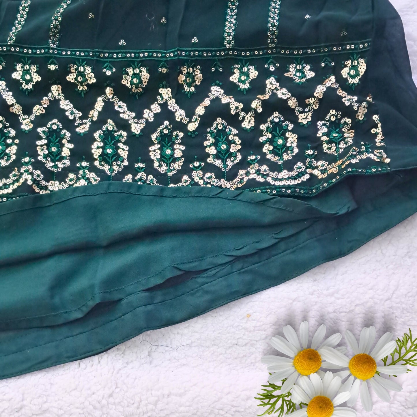 Dark Green Ethnic Dress With Elegant Sequin Work and Rich Border