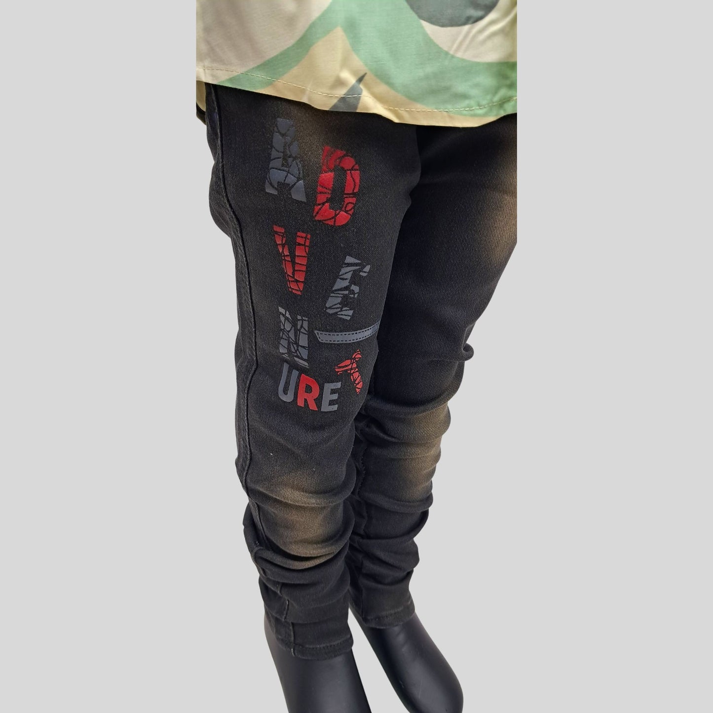 (OJ-RD7430) Half Sleeves Abstract Design Shirt & Olive Green Wash Jeans