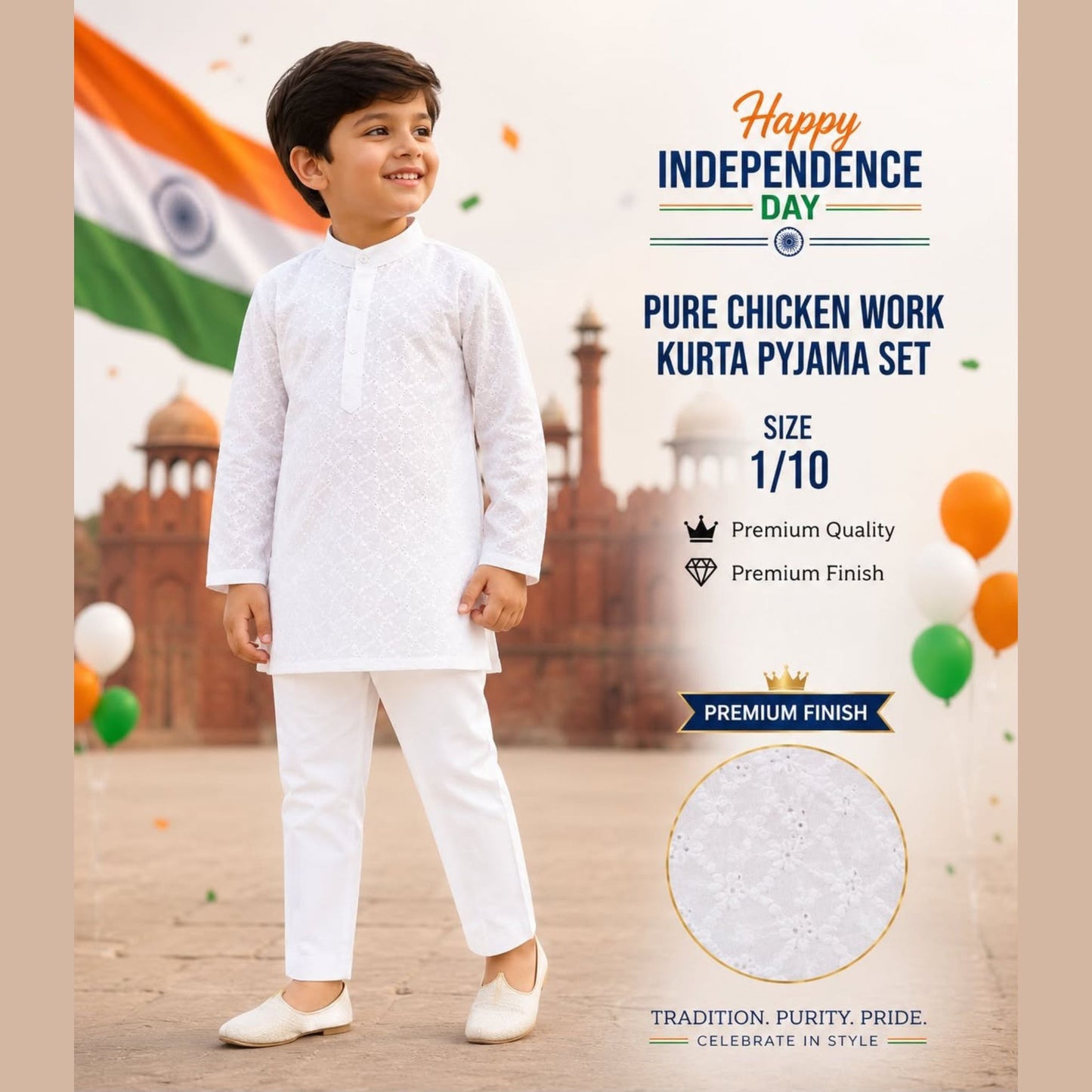 (CK-000054) BOYS CHIKANKARI WHITE KURTA SET 1 to 10
