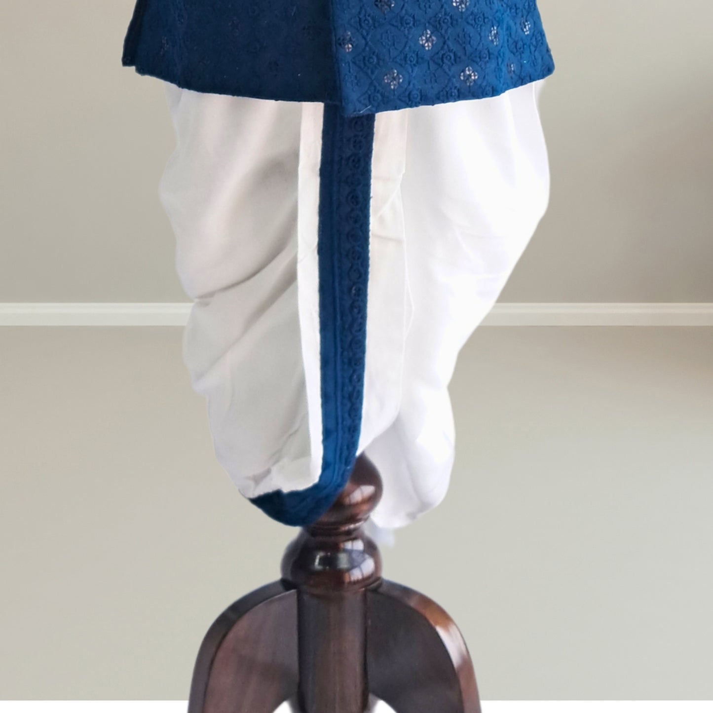 (OJ-KK2214) Peacock Blue Indo-western chikankari Kurta and Dhoti set with accessories