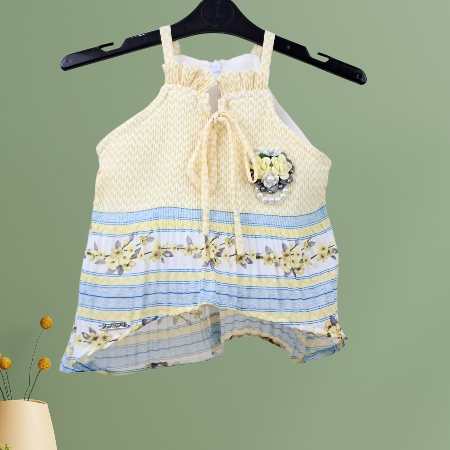 (RC-7807) Crushed Fabric Up Down Tie Knot Top with Palazzo