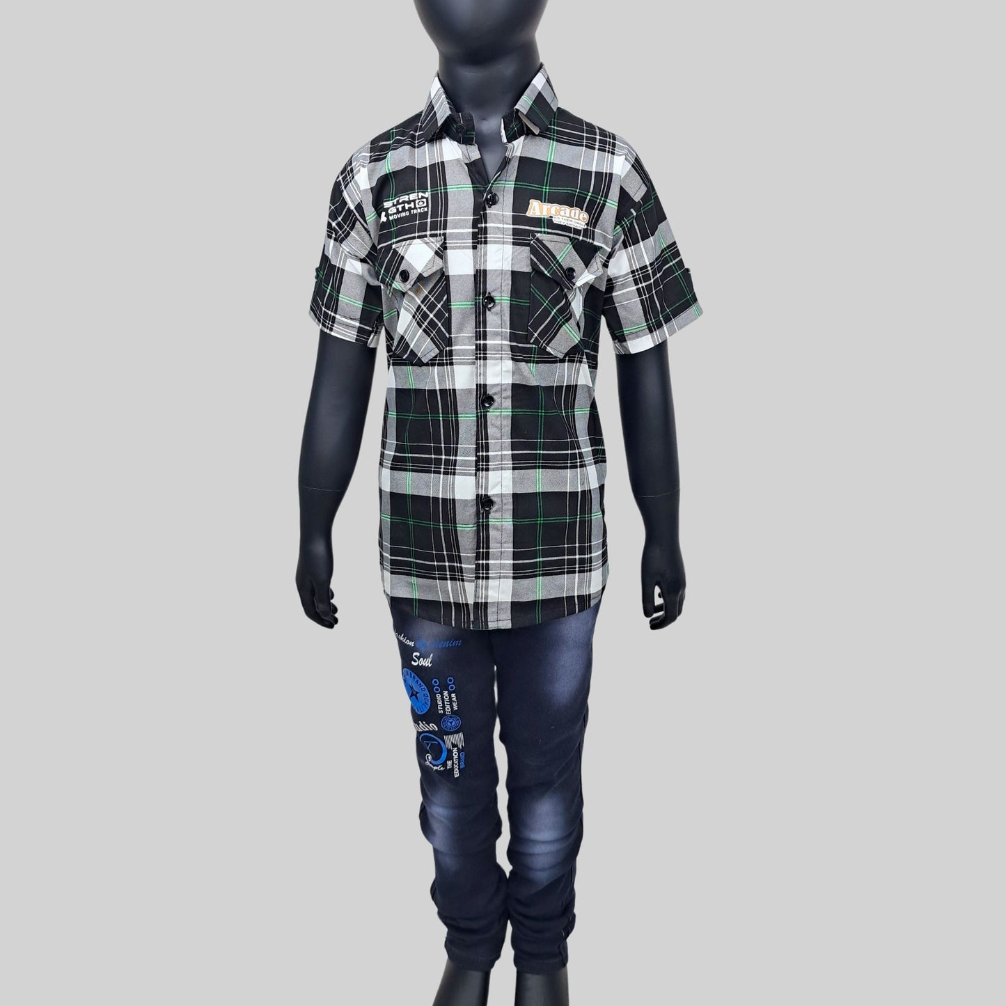 Half Sleeves Checkered Shirt & Black Wash Jeans