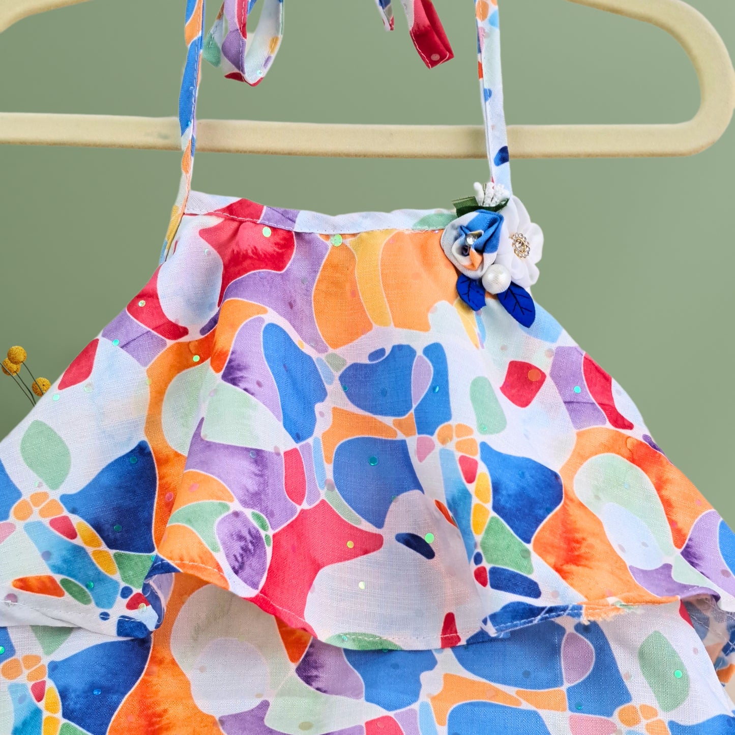 (RC-7791) Multi Color Halter Neck Frill Detailing Crop Top and Pants Set