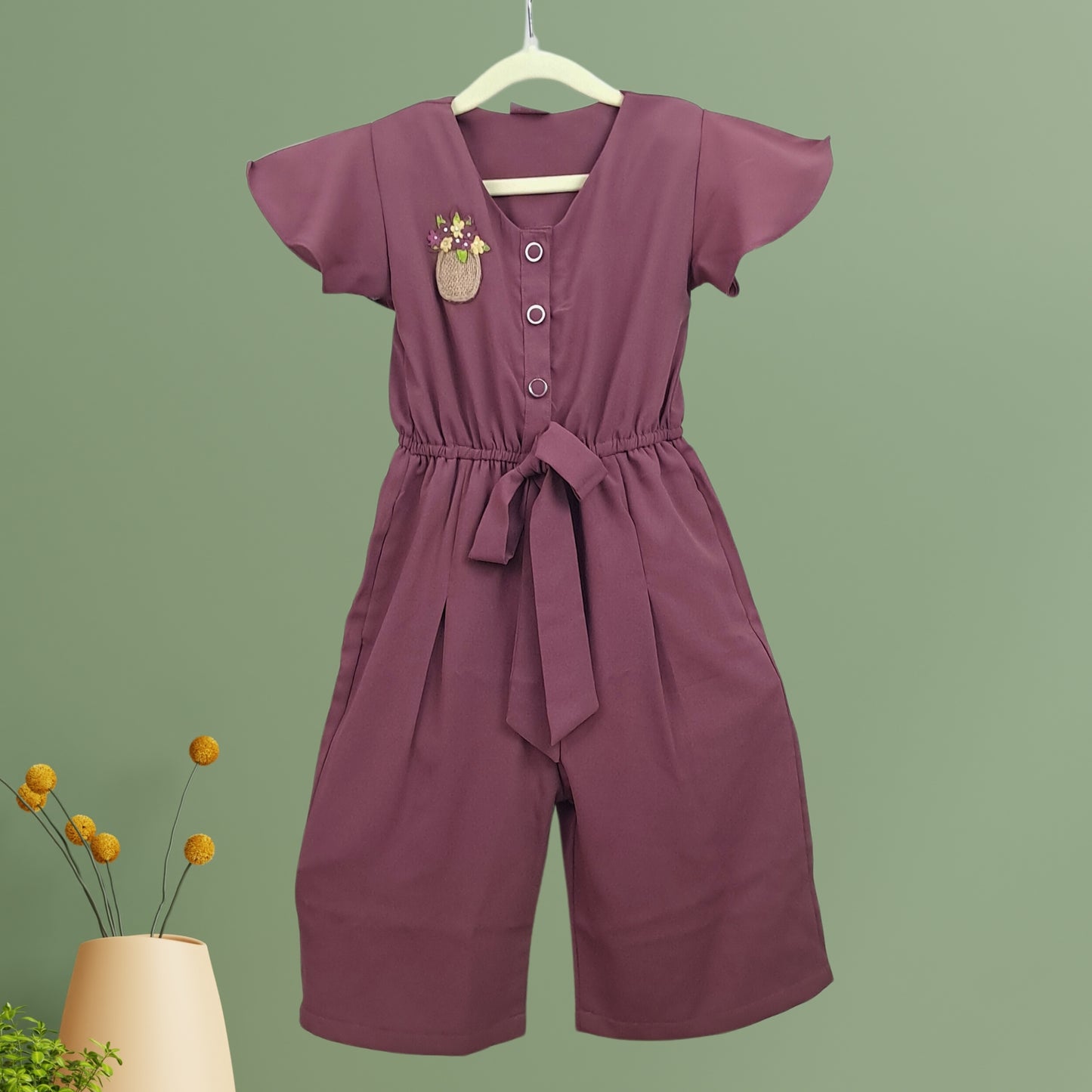 (RC-1470) Cap Sleeves Knee Length Onion Pink/Rose Gold Jumpsuit