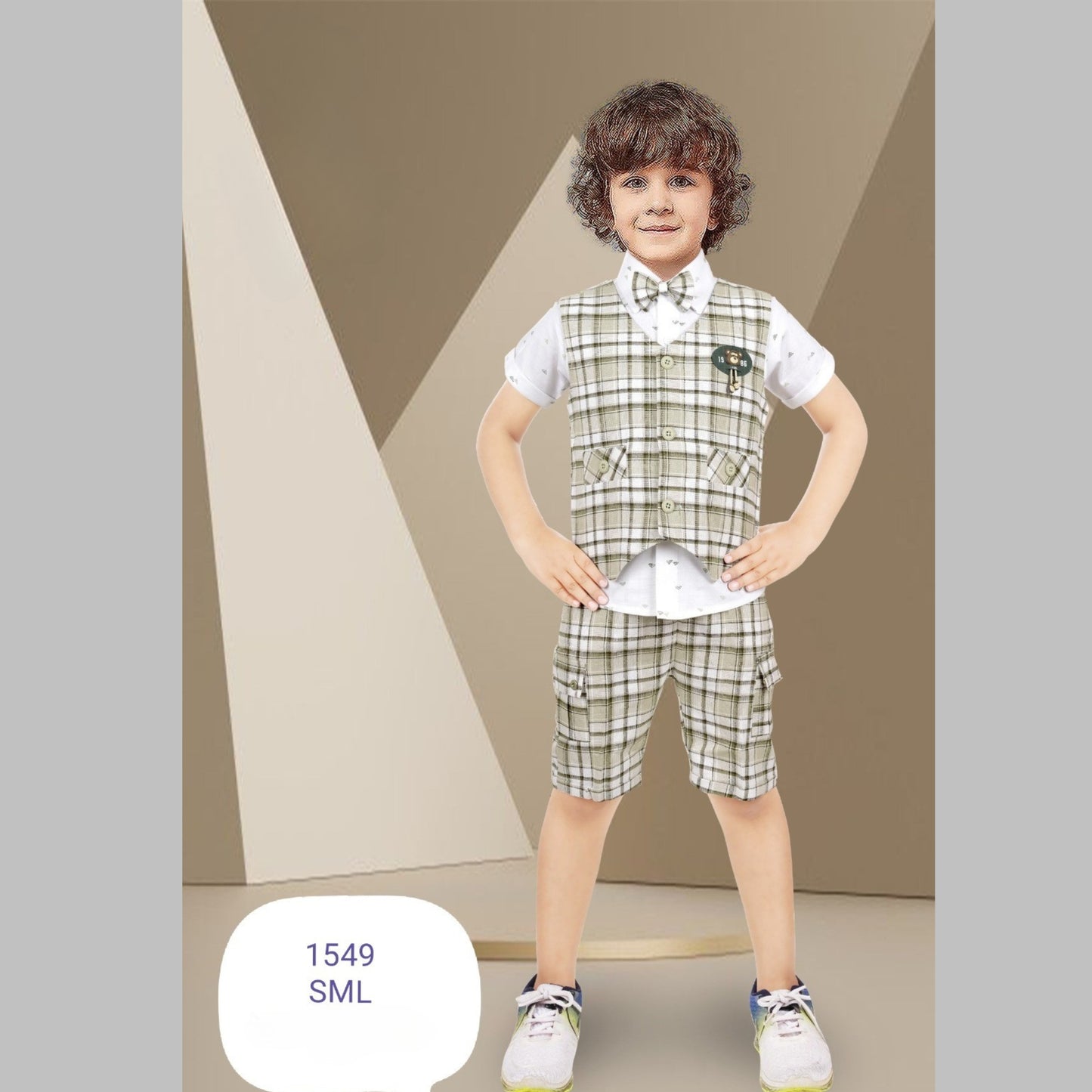 (TT-1549) Boys 4 pc shirt waist-coat with bowtie half/half suit 6 months up to 2 years