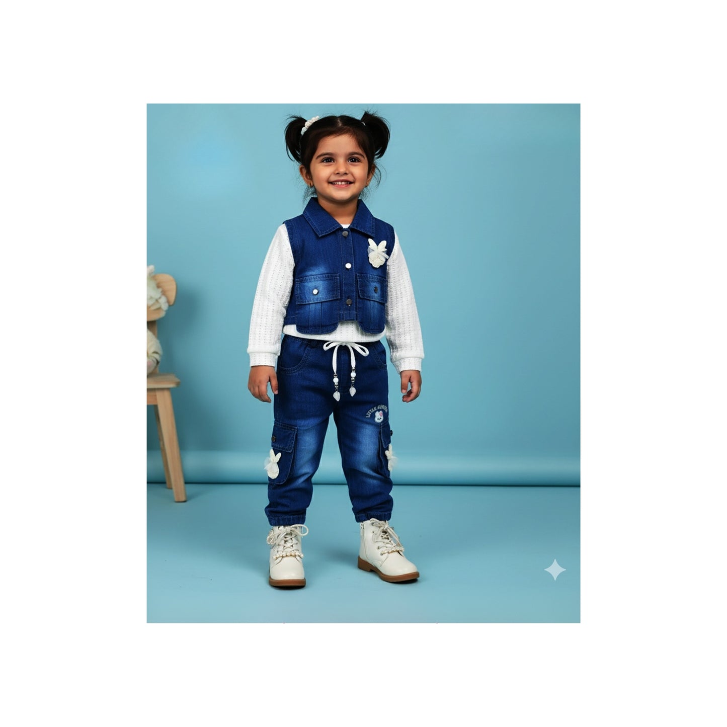 (SB3926B) GIRLS DENIM TOP PANT & JACKET SET 30/34