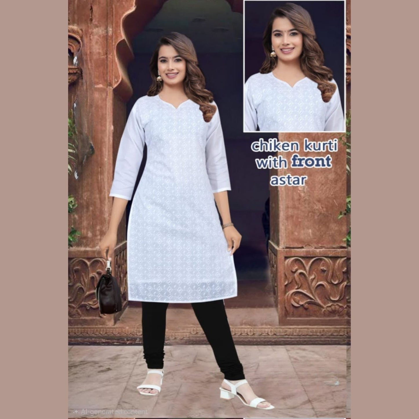 (CK-000057) GIRLS WHITE KURTI WITH FRONT LINING 26/36