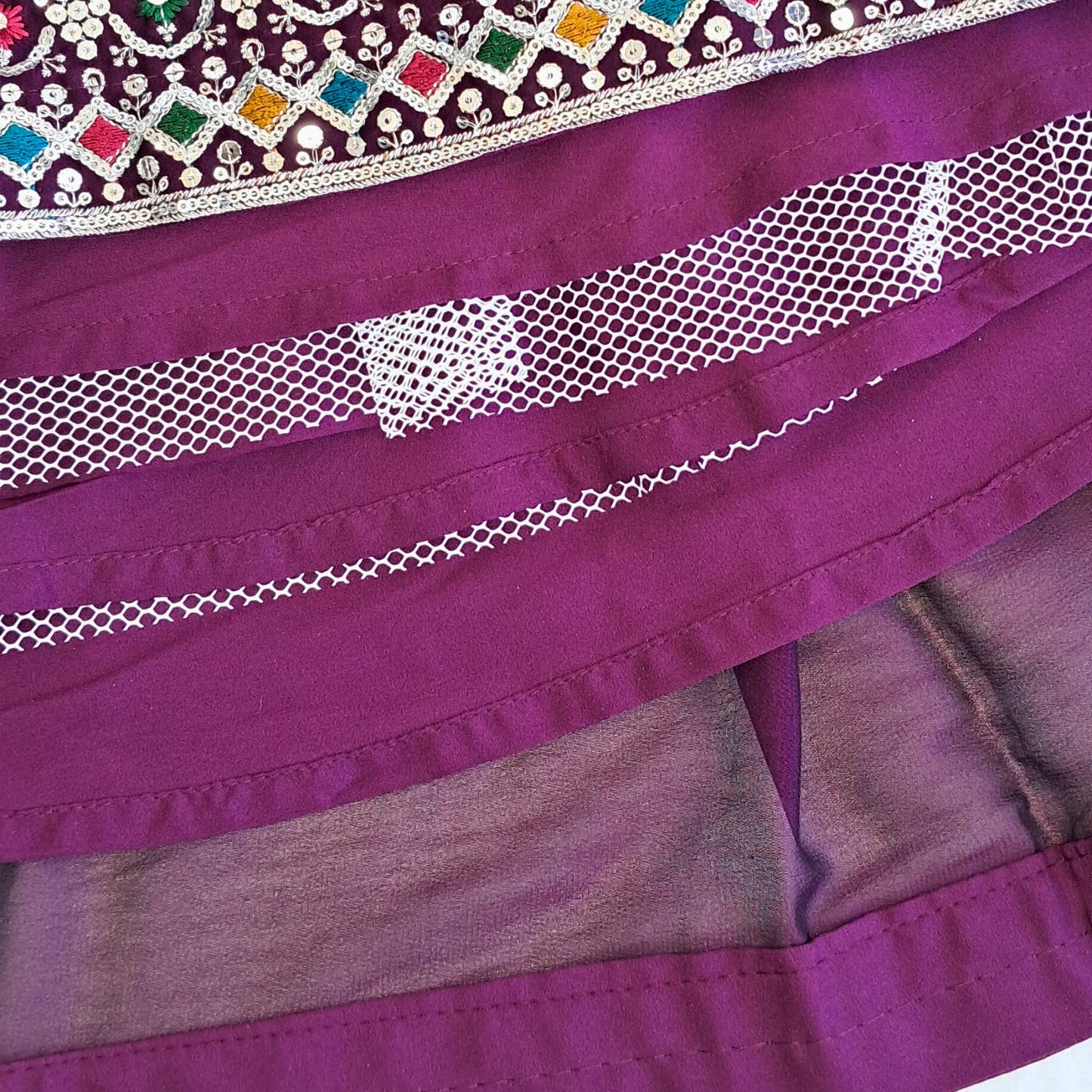 (AD-9174) Crushed Fabric Rich Border Wine Lehenga/Ghagra With Wine Sequin Work Embroidery Choli