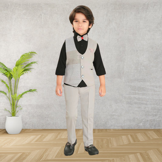 (OJ-FF6744) Grey and Black 3 Piece Party Suit with Bowtie