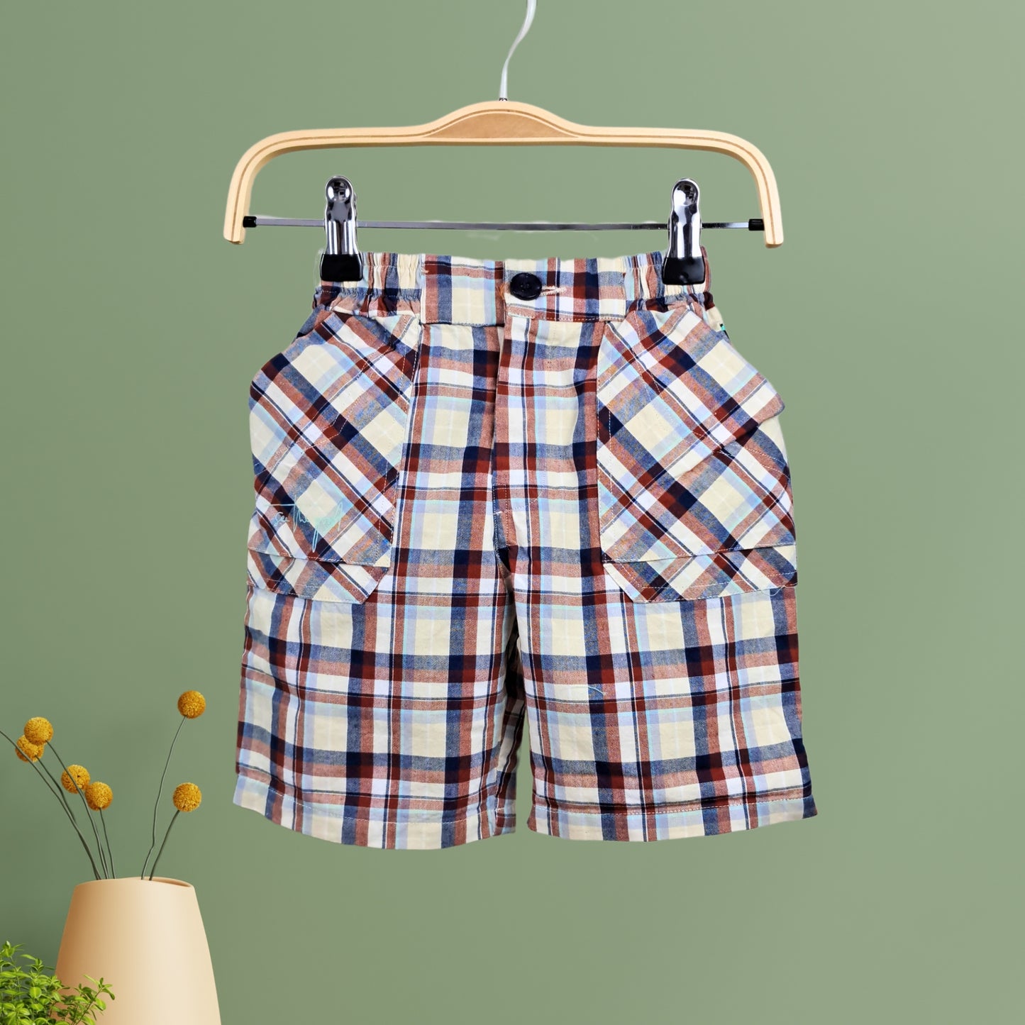 (RC-3100) Sea Green T-shirt and Checkered Cotton Shorts Set