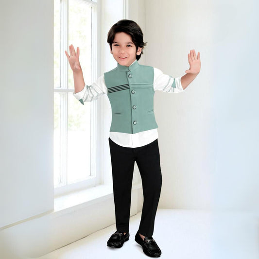 Sea Green Chinese Collar Party Jacket Suit
