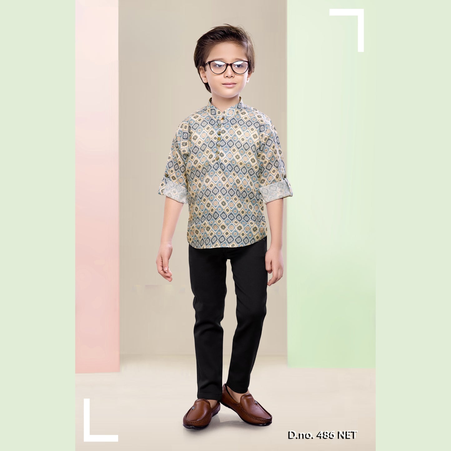 (FS-486) Boys printed shirt pant set 3 to 8 yrs