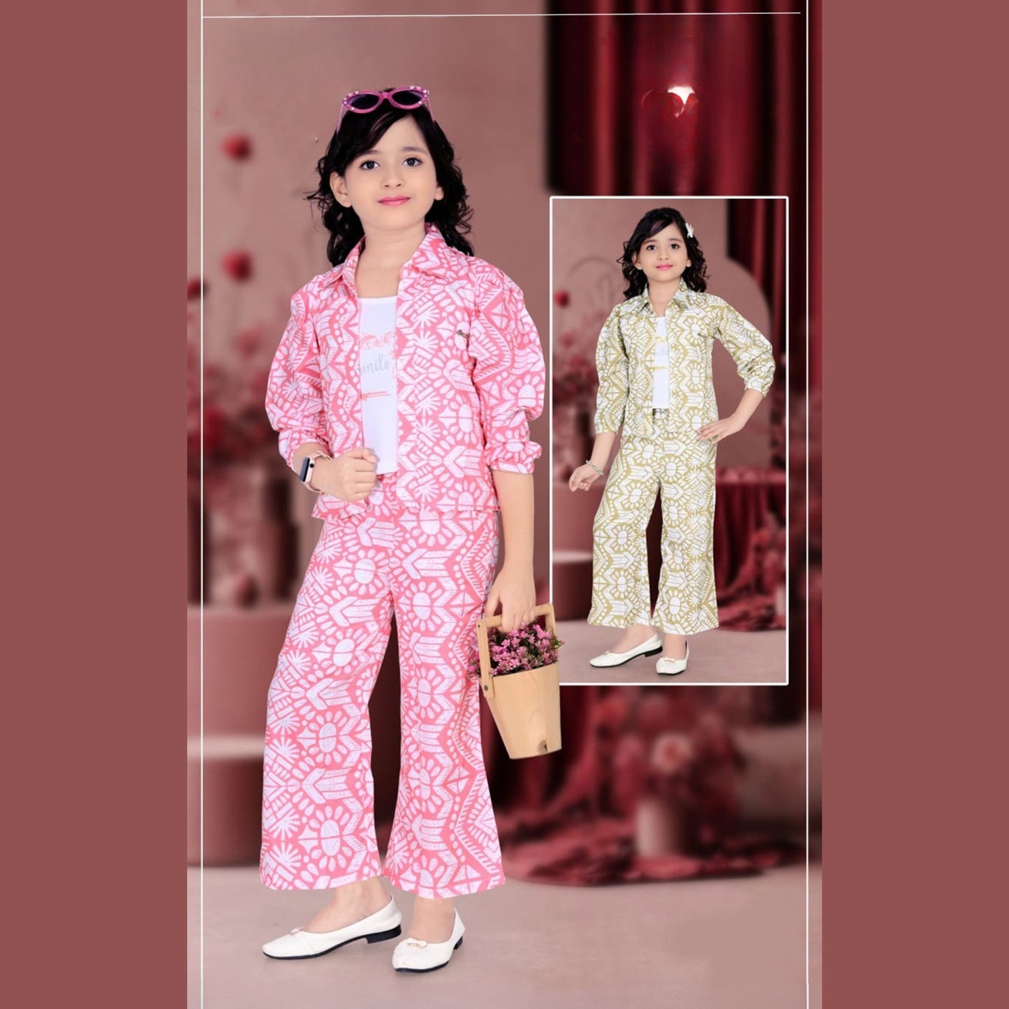 (CL2847) GIRLS TOP PALAZZO PANT AND JACKET SET 22/32