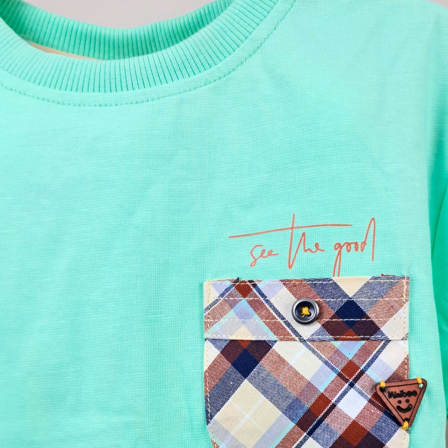 (RC-3100) Sea Green T-shirt and Checkered Cotton Shorts Set