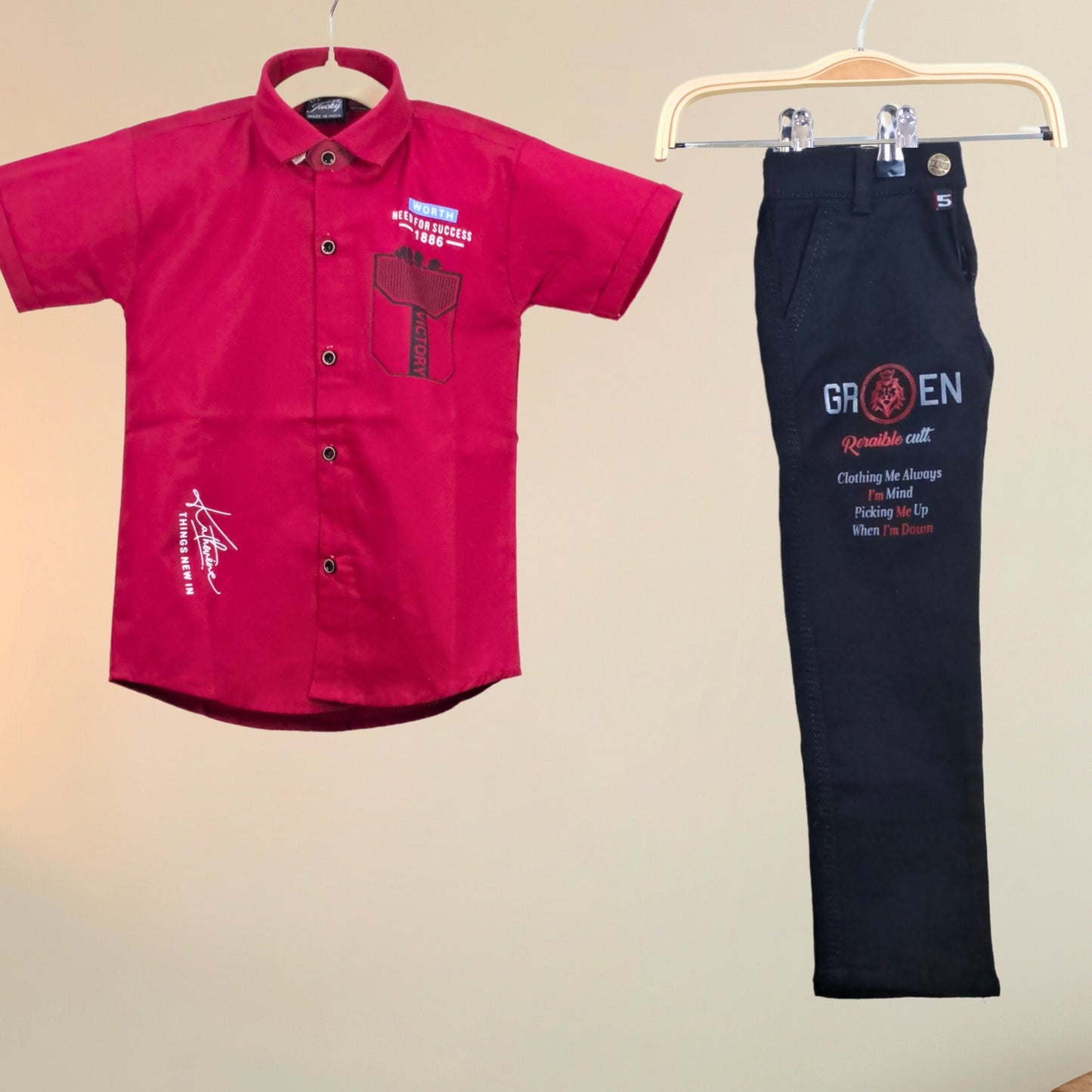 (OJ-RD7275) Half Sleeves Solid Shirt & Jeans