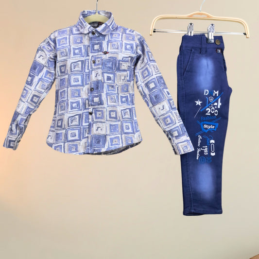 Full Sleeves Abstract Design Shirt & Wash Jeans