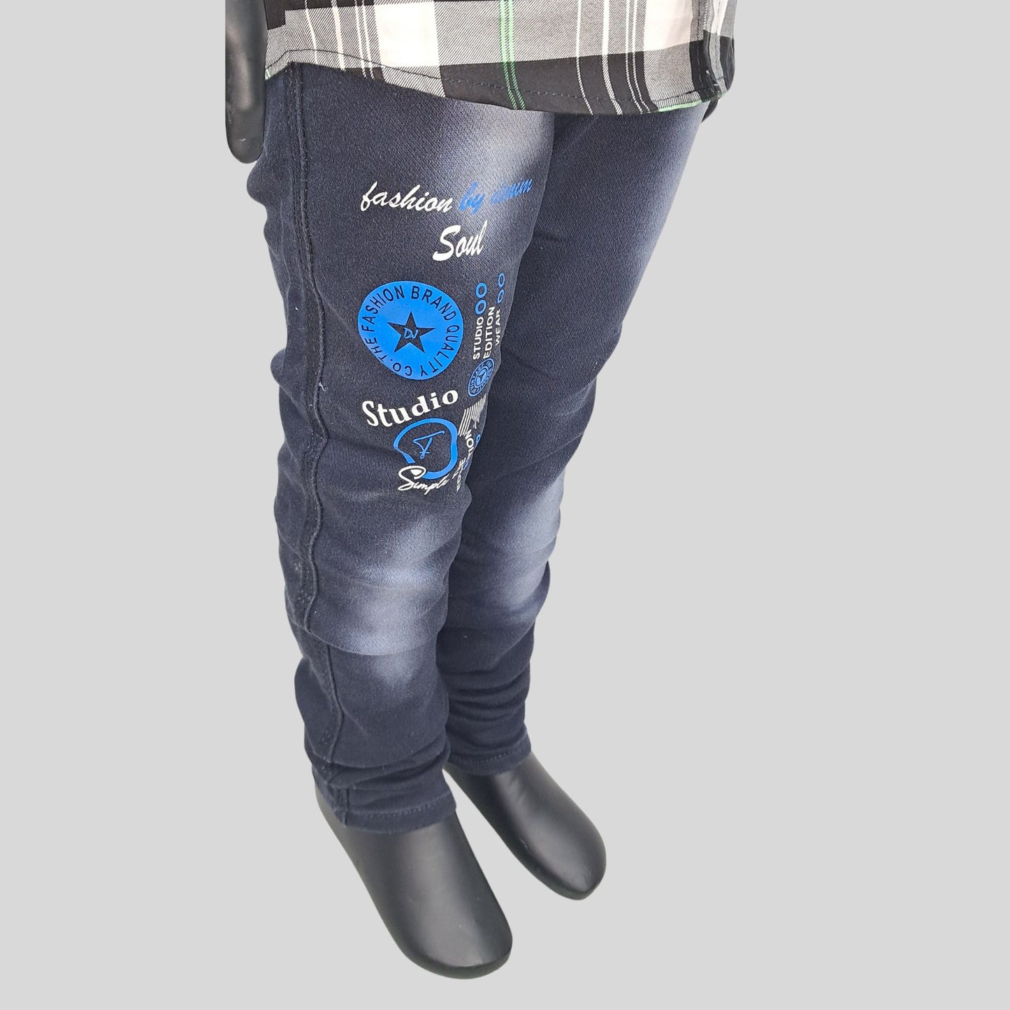 (OJ-RD7452) Half Sleeves Checkered Shirt & Black Wash Jeans