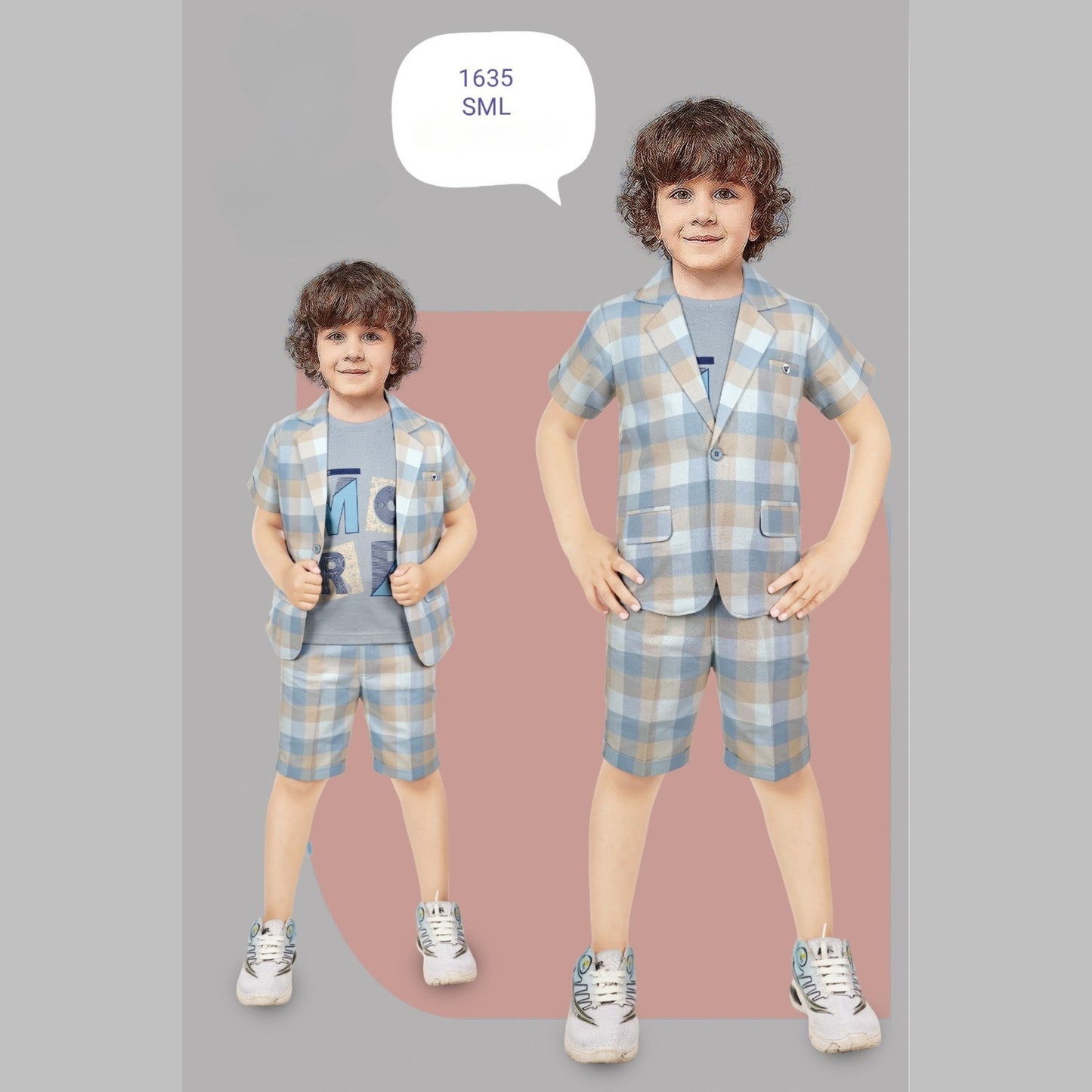(TT-1635) Boys 3 pc t shirt blazer half/half suit 6 months up to 2 years