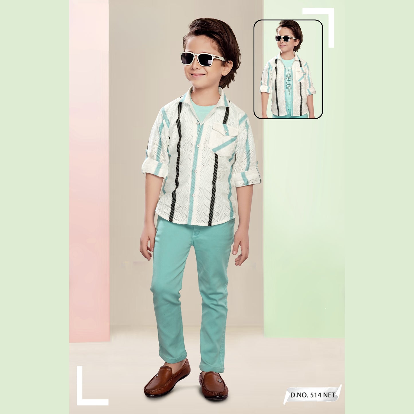 (FS-514) Boys 3 pc t shirt/shirt set 3 to 10 yrs