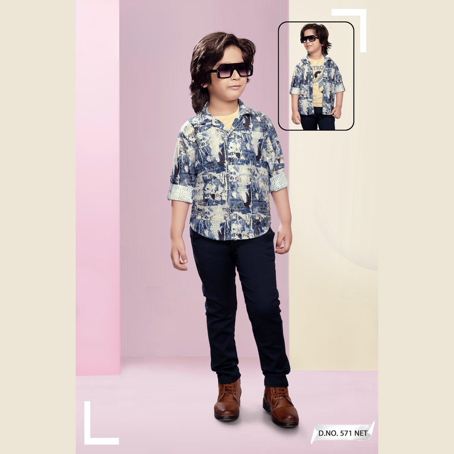 (FS-571) Boys 3 pc t shirt/shirt set 3 to 10 yrs