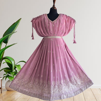 Lilac/ Pastel Purple Multi Flared Poncho Style Ethnic Gown